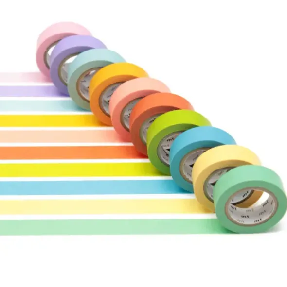 Washi Tapes 15 mm - Set a 10 Rollen, bunt / helle Farben