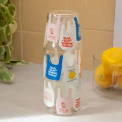 Wasserkaraffe 0,9 l mit Trinkglas – Trinkset aus Glas 2-teilig mit Tüten-Motiv