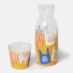 Wasserkaraffe 0,9 l mit Trinkglas – Trinkset aus Glas 2-teilig mit Tüten-Motiv