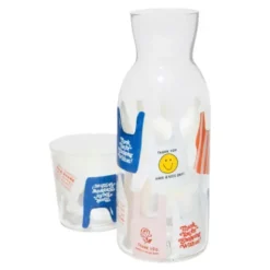 Wasserkaraffe 0,9 l mit Trinkglas – Trinkset aus Glas 2-teilig mit Tüten-Motiv
