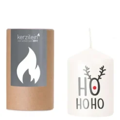 Weihnachtskerze HO HO HO anthrazit/rot, 8 cm weiß