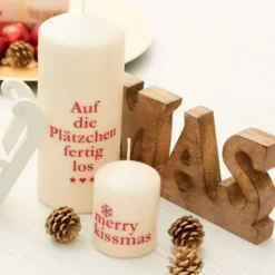 Weihnachtskerze O TANNENBAUM rot, 19 cm cremeweiß