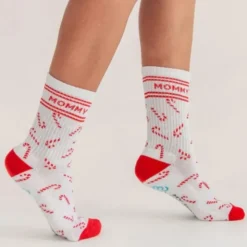 Weihnachtssocken Mommy Claus, weiß mit Zuckerstangen Gr. 40-43