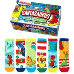 Weihnachtssocken Santasaurus - 6 Merry Rexmas Einzelsocken - Gr. 27 - 30