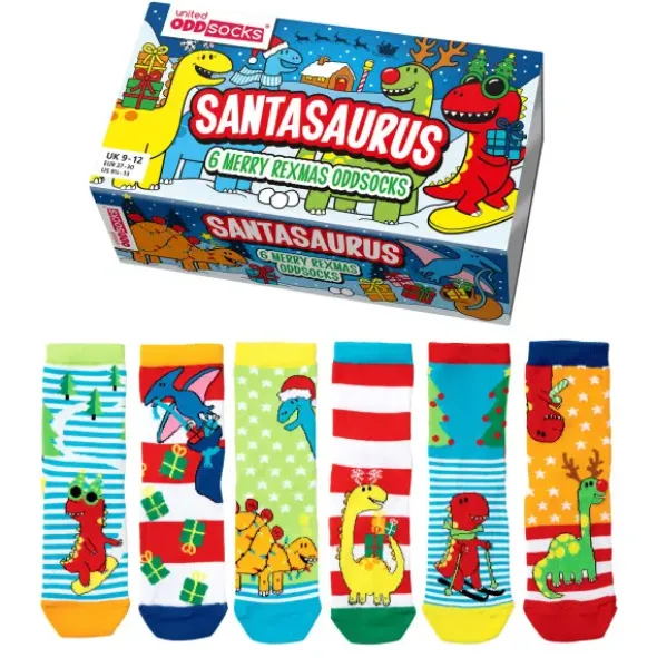 Weihnachtssocken Santasaurus - 6 Merry Rexmas Einzelsocken - Gr. 27 - 30