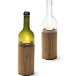 WeinLicht Windlicht mit Wunschgravur - Teelichthalter aus Eichenholz mit Glasaufsatz grünglas
