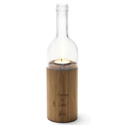 WeinLicht Windlicht mit Wunschgravur - Teelichthalter aus Eichenholz mit Glasaufsatz transparent