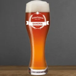 Weizenbierglas mit Gravur BIERKÖNIGIN mit Name + Geburtsjahr