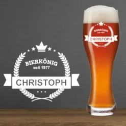 Weizenbierglas mit Gravur BIERKÖNIG mit Name + Geburtsjahr