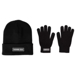 Winter Geschenkset 2-teilig – fucking cold - Handschuhe & Mütze, schwarz