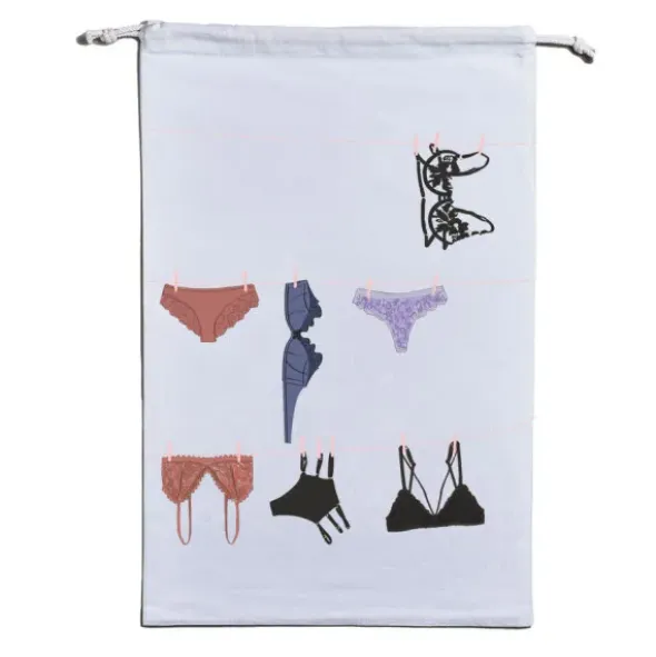 Wäschesack mit angenähtem Beutel, Laundry Bag Motiv Dessous