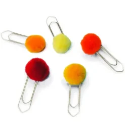 XL Büroklammern mit Pompon aus Merinowolle, 5er-Set gelb-rot
