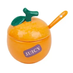 Zuckerdose ORANGE mit Löffel, Keramik